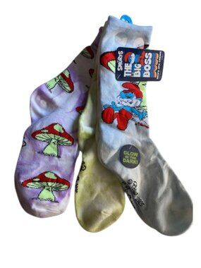 The SMURFS The Big Boss, Glow In The Dark Socks, 3 Pair Pack Men's Crew Socks